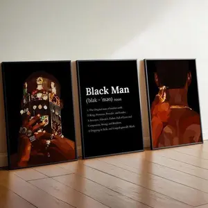 3-Piece Hand-Designed Artistic Black Vintage Graphic Paper Photo Prints Set - Tape-Installable Home Decor Posters, Multi-Size Wall Decoration Gifts for Him