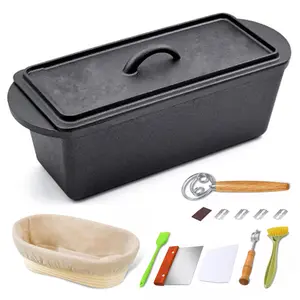 Rectangular Cast Iron Bread-Oven with Lid Bread-Baking-Pan Heavy Duty Bread Loaf Pan for Bread-Baking Supplies