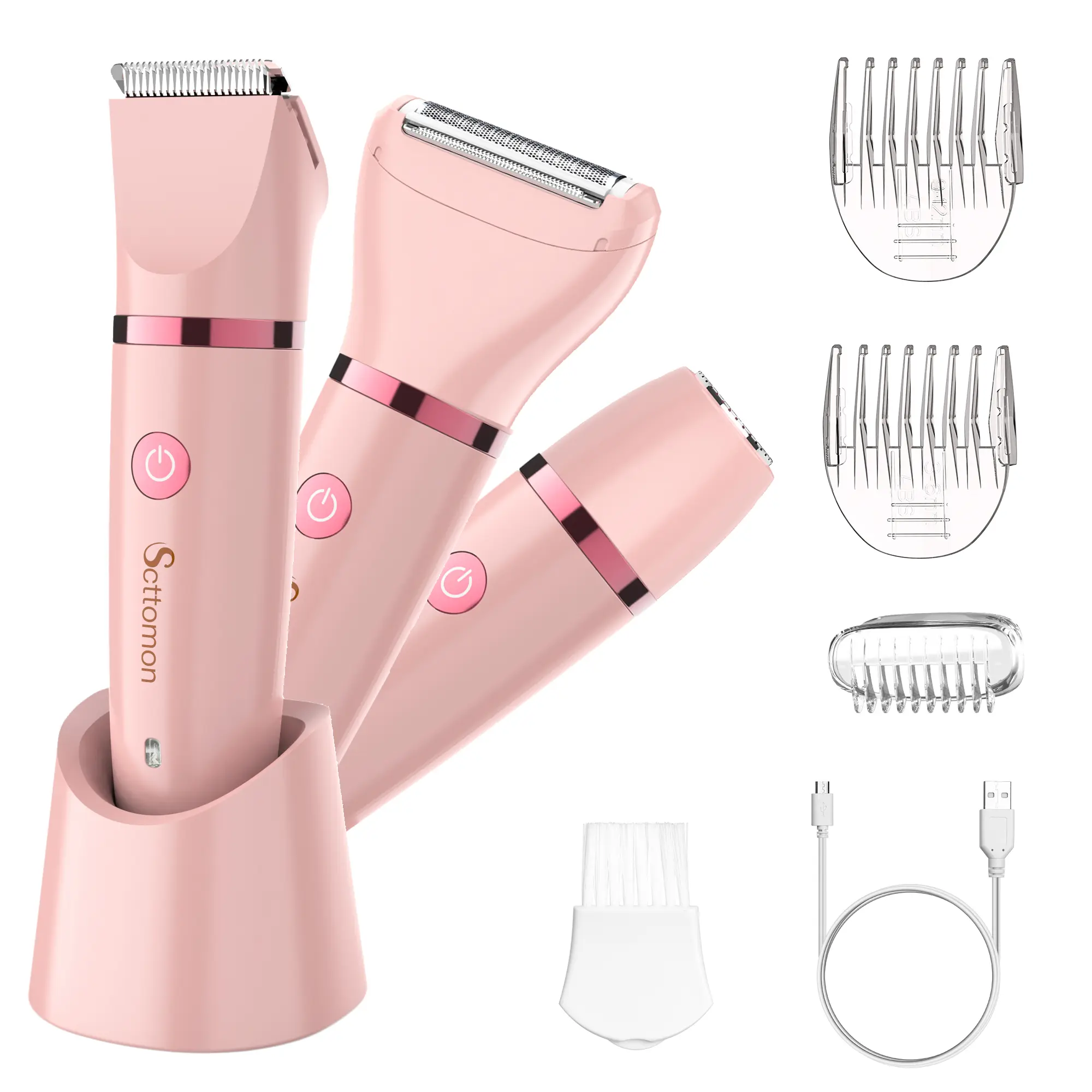 Electric Lady Shaver for Women Razor, Bikini Trimmer, Facial Hair Removal, Body Trimmer for Face, Legs, Underarm, Wet and Dry Flawless 3 in 1