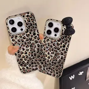 Jewelled Bowknot Trendy Leopard Print Protective 3D Case For Samsung Galaxy Smartphone S23 S24 S22 Ultra S21 A56 A16 A55 A35 A15 S21 Plus S20 S25 S20 FE Girl Phone Cover Cases