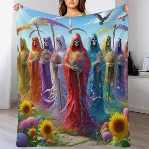 la gloria de la santa mierte Flannel Blanket, Day of the Dead Art Print ,Soft Cozy  Warm,Suit for Halloween Decor,Home Decor,Living Room,Bedroom,Sofa,Travel,Perfect Gift for Birthday,Anniversary, Thanksgiving Day,  Spooky Season