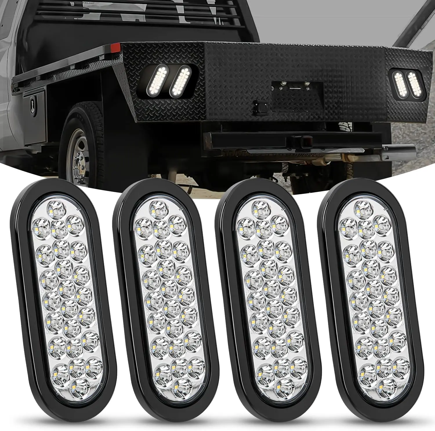 Nilight 6-in Oval 24LEDs/Unit Tail Light Set, 4PCS 12V White Flush Mount Backup Lights with Grommet Plug, IP67 Sealed Waterproof, 2 Brightness Levels, Truck Accessories for Semi Trucks, Horse Trailers, Semi Truck Accessories