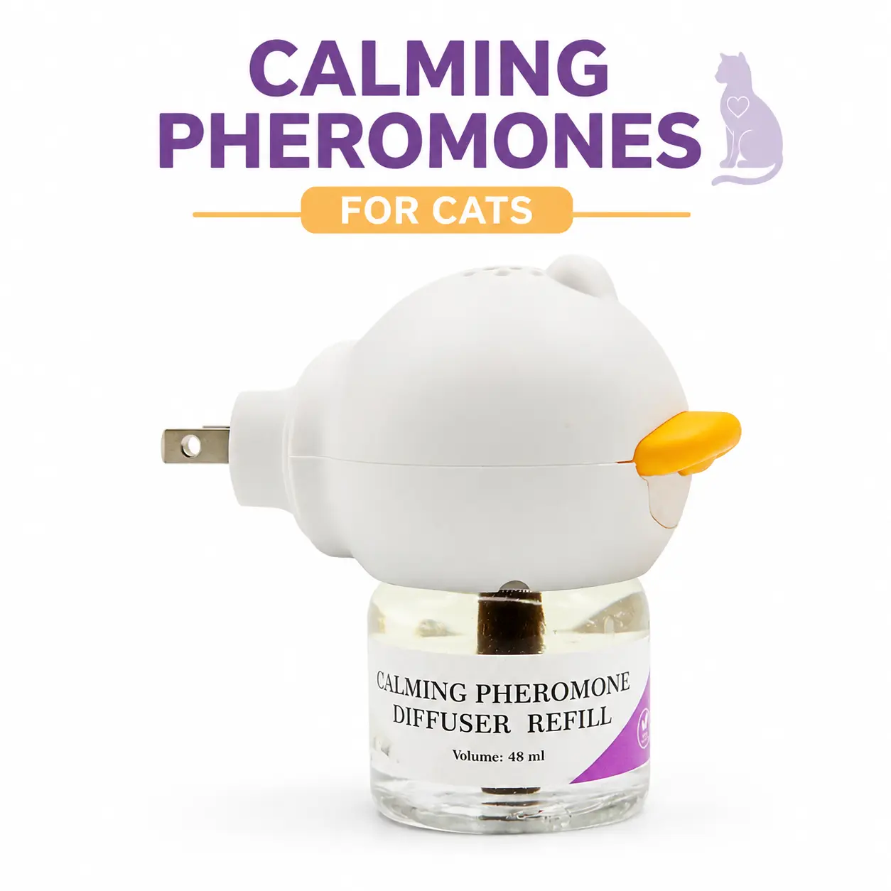 Cat Calming Pheromone Diffuser Kit - 1 Plug-in Diffuser + 2 x 48ml Refills, 30-Day Per Refill, Reduces Stress & Tension, Stops Urine Marking & Scratching, Pet Soothing Set for Litter Odor Control
