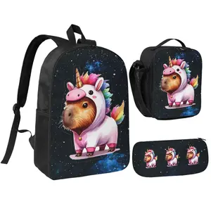 Back-to-School 3pcs Capybara theme Backpack Set -  with Zipper Closure, Polyester Lining, and Adjustable Straps for Casual or Formal Outings, Backpack for Travel, Sturdy Construction