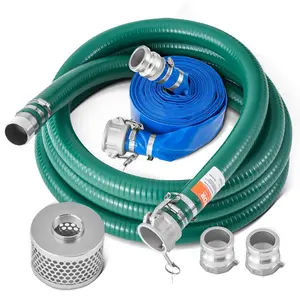 fathersdaygift  VEVOR Suction Hose Kit for Water Pump, with 2 inx 65 ft Blue Backwash Hose, 20 ft Green Suction Hose, and Steel Round Hole Strainer, Camlocks, Clamps, Cam Groove Adapter, for Multiple Purposes