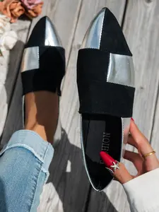 Women's Patchwork Pointed Toe Slip-On Loafers, PU Material Comfortable All-Season Shoes, Medium Width Rubber Sole Footwear, Patch Flats