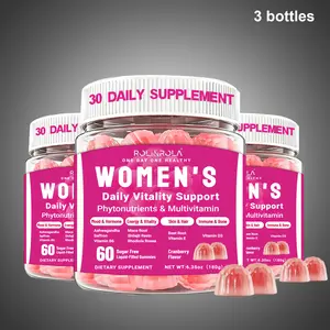 3bottles/180 gummies-ROLI&ROLA Women's Daily Vitality Liquid-Filled Gummies with Ashwagandha Saffron Maca Root Beet Root Vitamin E B6 D3 Cranberry Flavor 60 Count Sugar-Free Vegan for Energy Mood Hormone Skin Bone Health
