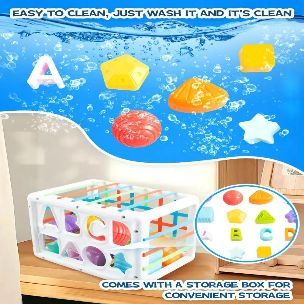15pcs Plastic Baby Alphabet Shape Sorting Building Blocks with Multicolor Textured Balls - Fine Motor Skills Early Development Learning Toys for 0-3 Years Boys and Girls