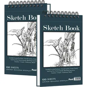 Small Sketchbook 5.5" x 8.5" 2 Pack Top Spiral Mini Sketch Pad Hard Cover 100 Sheets 68lb/100gsm Portable Drawing Paper for Kids Beginners & Artists