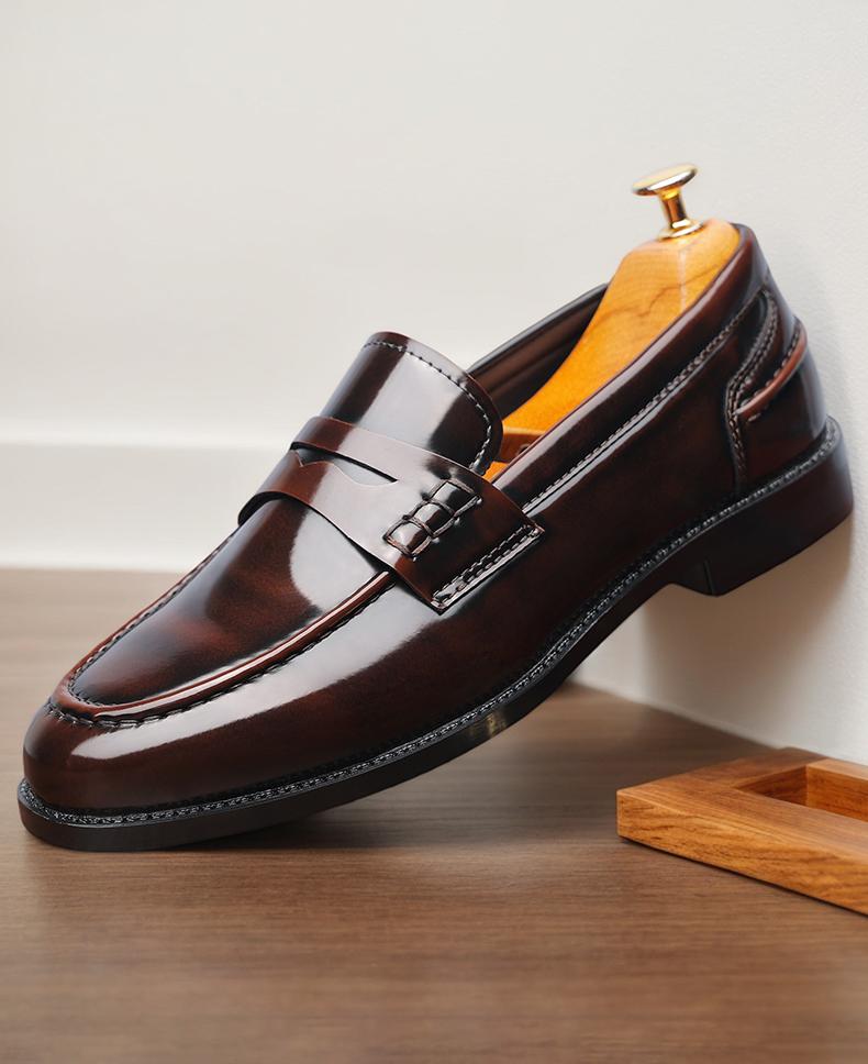 Men's Classic Penny Loafers, Glossy Slip-On Formal Dress Shoes8661