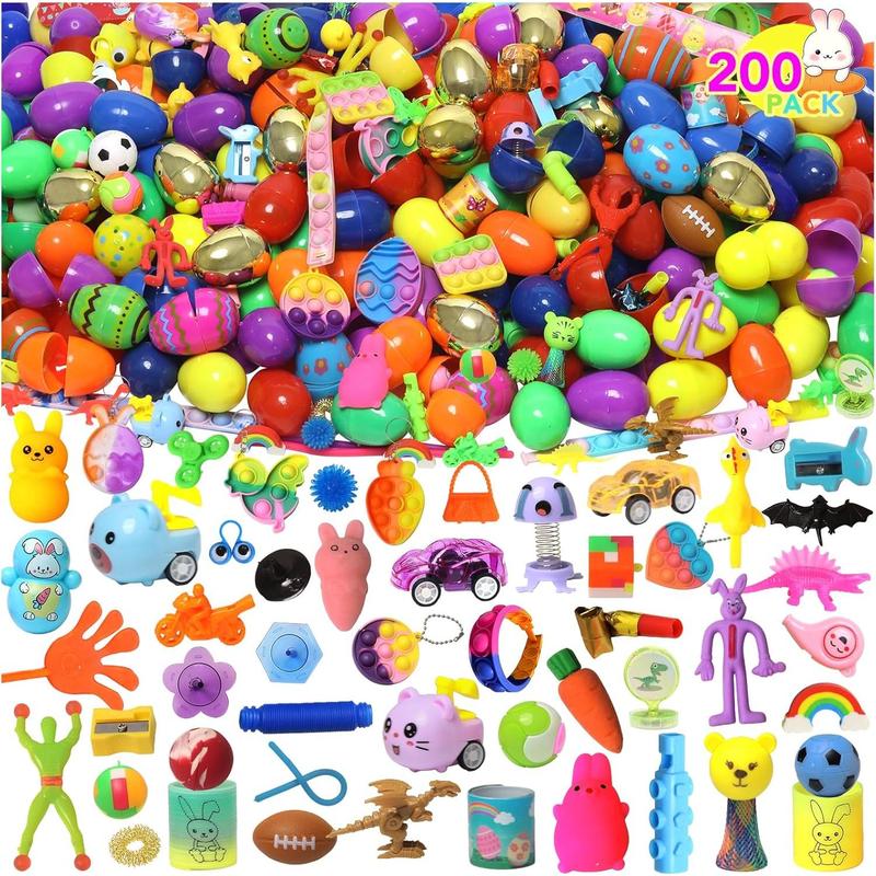 200 Pcs Prefilled Easter Eggs with Toys Inside,Easter Basket Stuffers,Surprise Easter Egg Fillers,Easter Toys Bulk,Easter Egg Hunt,Prizes Classroom Events,Easter Gifts,Eggs Fillers,Easte Party Favors