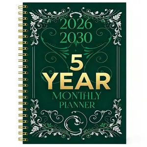 5-Year Monthly Planner, Green Theme Cover Design Notebook, Annual and Monthly Calendar Planning, Monthly Tabs, 60-Month Calendar, 5.5 x 8.3 inches, 71 Sheets / 142 Pages Thick Paper, Elastic Cover, Durable Double Wire Spiral Binding, Laminated, Storage Po