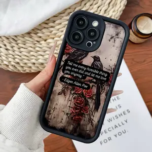 Compatible for iPhone11/12/13/14/15/16/17/promax/x/xs/xr/xsmax Case Poe Quote with Crows and Roses Soft TPU Shockproof Protective CASE