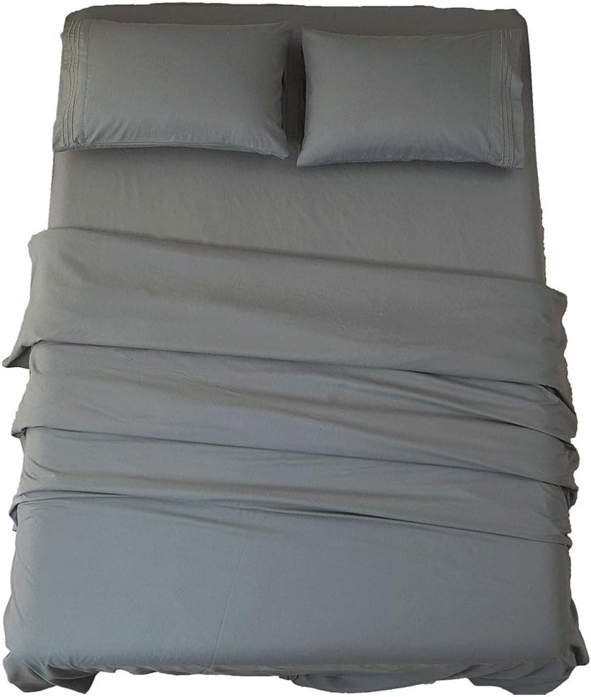 Luxury 1800 Thread Count Egyptian Microfiber Sheet Set – Ultra Soft, Cooling, Wrinkle-Free & Hypoallergenic Bedding with 16” Deep Pocket, 4 Piece Queen (Dark Grey)