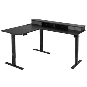 Father's Day Gift VEVOR L Shaped Desk Electric Adjustable Height Corner Gaming Desk w/ Light Strip