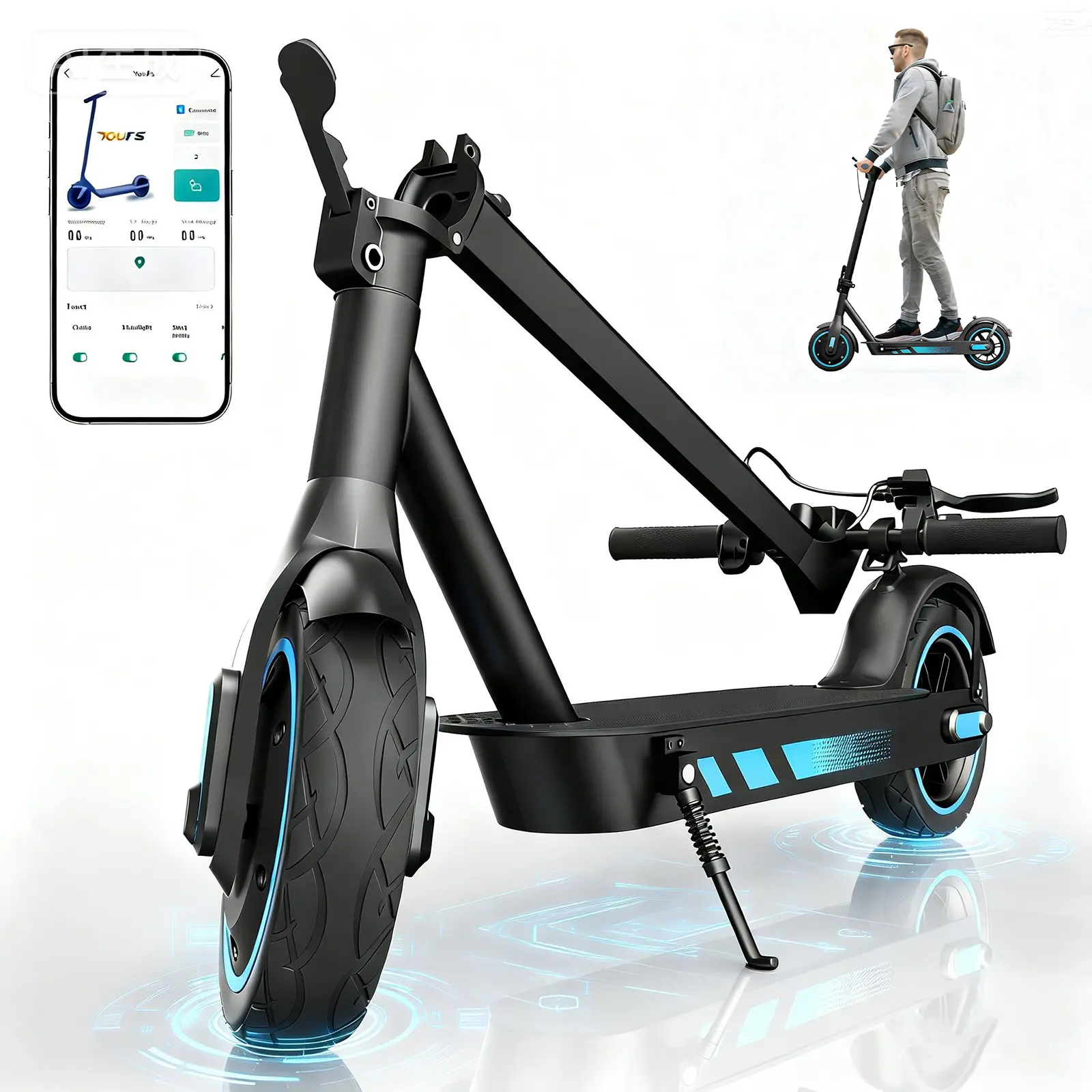 V10 Adult & Teen Electric Scooter, 500W Powerful Motor, 25 MPH Max Speed, 15-22 Mi Range, Lightweight Foldable Portable Commuter EScooter with Dual Braking Systems & Smart APP Control