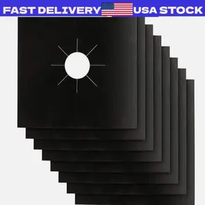 10x Reusable Non-Stick Black Gas Range Stove Top Burner Covers Protector Liner