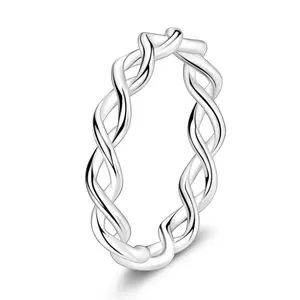 MULA S925 Sterling Silver Infinity Twist Ring - Elegant Platinum Plated Geometric Ring, Simple Jewelry for Men and Women, Promise Ring, Stacking Ring, Anniversary and Valentine's Day Gift