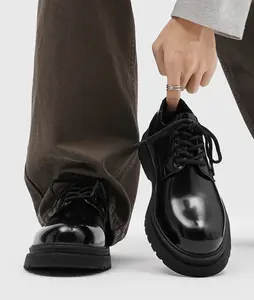 Platform Lace-Up Dress Shoes Black Glossy Unisex