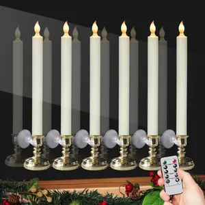 Flameless Window Candles with Remote and Timer,  Operated LED Taper Candles with Suction Cups Set of 6 Christmas Window Candle Holiday Decor( Holders)
