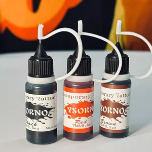 Temporary Tattoo Kit 3 Bottles ColorInks ,Stencils Kit for BodyPaint DlY Fake Tattoos for (black/red/ brown/)Makeup Cosmetic Vibrant Multipack