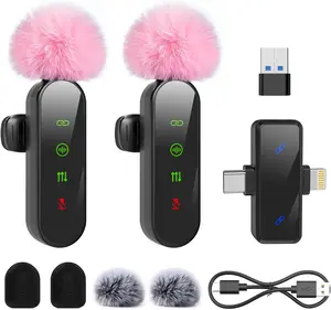 Wireless Microphone for iPhone iPad and Android Phone Laptop USB Devices , 2 Pack Wireless Lavalier Lapel Mic with Noise Reduction, Plug and Play Mini Microphone for Content Video Recording Interview Podcast YouTube TikTok Vlog
