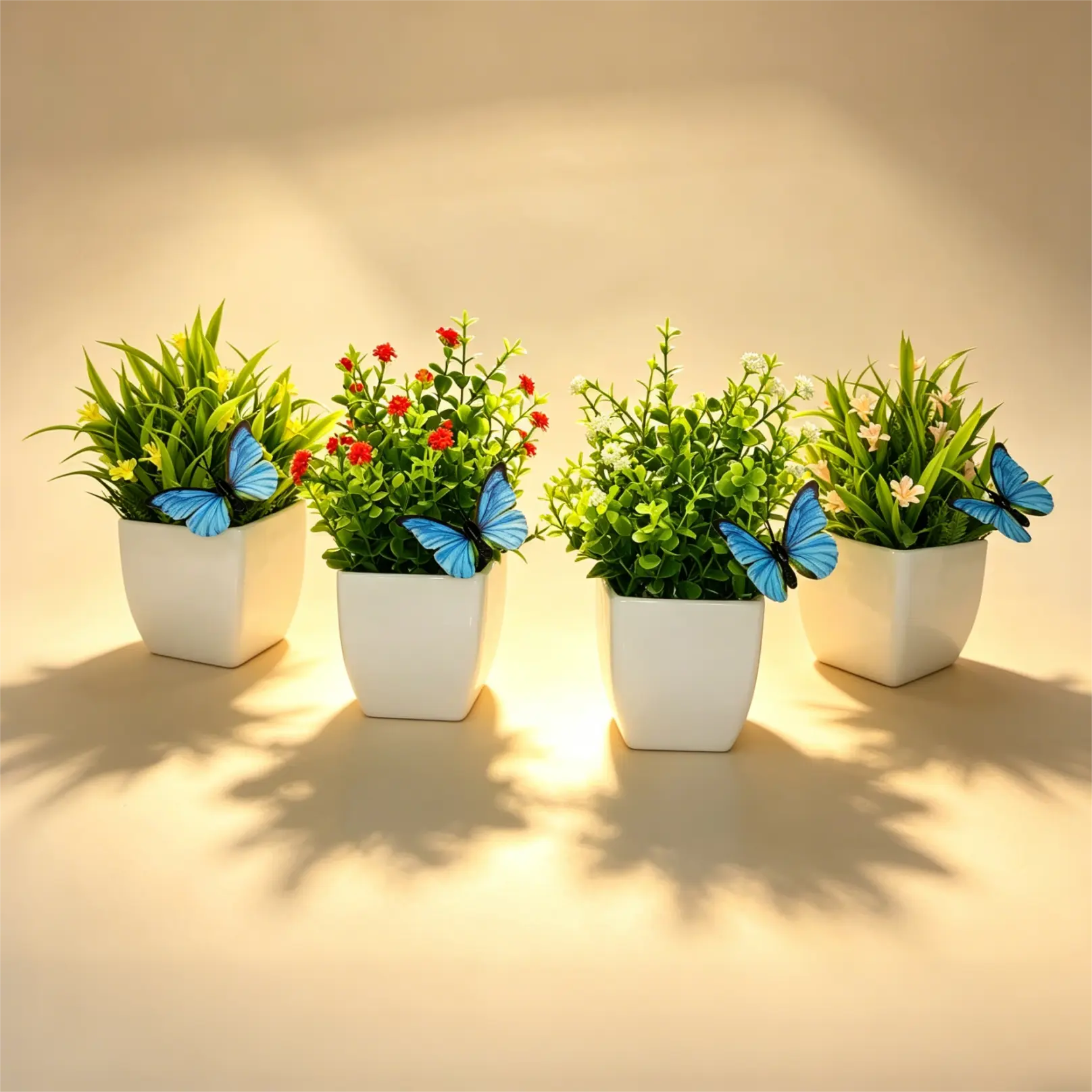 4 Pack Simulation Plant Mini Garden Artificial Eucalyptus Potted Plant With 4 Butterfly Decoration, Suitable for Home, Indoor,Outdoor，Office Desks, Rooms, Bathrooms, Lawn, Courtyard, Path And Garden Decoration,Thanksgiving,Christmas, New Year Decoration