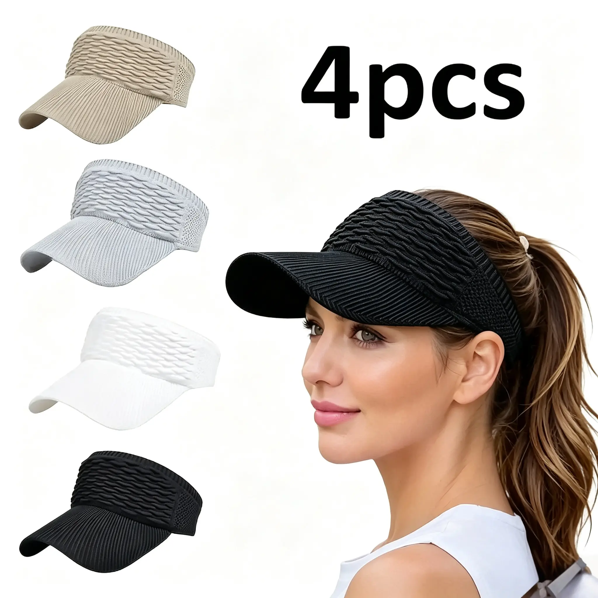 4-Piece Set - Women's Outdoor Sports Baseball Cap, Open-Top Sun Hat, Sun Protection Hat