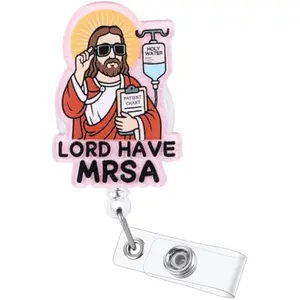 Lord Have MRSA Funny Nurse Badge Reel, Cute Retractable ID Medical Badge Holder, Name Tag Pediatric Work Badge Buddy, Nurse Gift for RN LPN CNA MA BSN Nursing Student Teacher Doctor Healthcare Workers