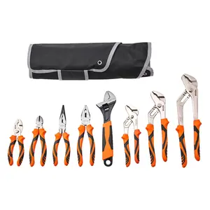 VEVOR 8-Piece Pliers Set, TikTokShopBlackFriday, High Carbon Steel, 12"/10"/8" Groove Joint Pliers, 8" Linesman's Pliers, 6" Slip Joint Pliers, 8" Long Nose Pliers, 6" Diagonal Cutter, 10" Adjustable Wrench, and Tool Bag