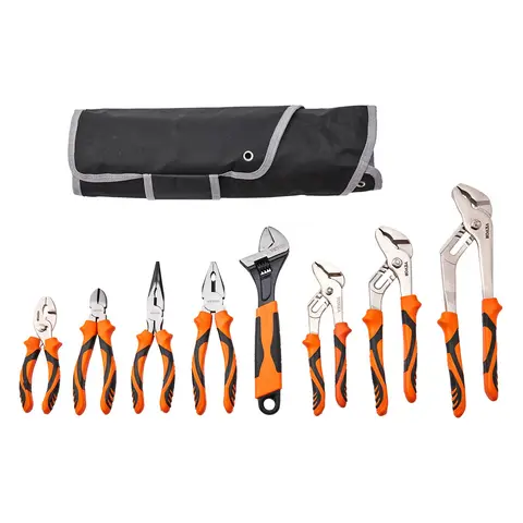 【summerfinds】VEVOR 8-Piece Pliers Set, High Carbon Steel, 12"/10"/8" Groove Joint Pliers, 8" Linesman's Pliers, 6" Slip Joint Pliers, 8" Long Nose Pliers, 6" Diagonal Cutter, 10" Adjustable Wrench, and Tool Bag, Ergonomic Handles