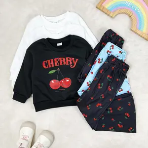 Kid Girls Outfits Cherry Print Long Sleeve Tops & Matching Bell-bottomed Pants Set 2Pcs Fall Winter Clothing From 2-8Y Ready Stock 152506029