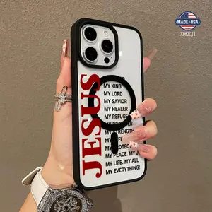 Trendy Jesus Christian Pattern Premium Magnetic Phone Cases for iPhone 16 15 14 Pro Max 13 12 11 Plus Smartphone Shockproof Protection Acrylic Cover Cellphone Protective magsafe magnetic case Resistance Casing Protector
