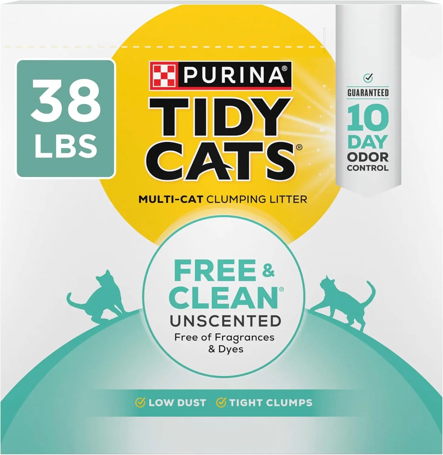 Purina Tidy Cats LightWeight Free and Clean Unscented, Multi-Cat, Clumping, 99.9 Percent Dust Free Cat Litter - 17 lb. Box