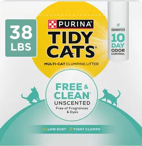 Purina Tidy Cats LightWeight Free and Clean Unscented, Multi-Cat, Clumping, 99.9 Percent Dust Free Cat Litter - 17 lb. Box