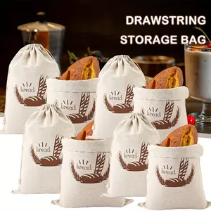 8 Pack Linen Bread Bag for Homemade Bread 2 Sizes 9.84" x 11.81" and 11.81" x 14.96" Reusable Unbleached Container Drawstring Natural Bags Storage for Food Baking Kitchen Sandwich Bakery Picnic Wedding