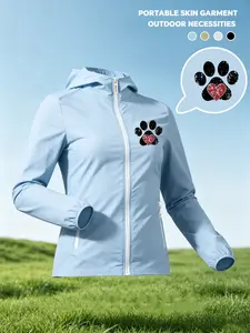 Vintage Paw Print With Heart Print Women Summer Hooded Zip Up Skin Coat Jacket Four Colors Optional Soft Skin Friendly Comfortable Loose Breathable Lightweight Fashion Casual Outdoor Camping Hiking Cycling Commuting Daily Travel Vacation Must Have New Arr