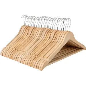 Wooden Coat Hangers 20 Pack With 360 Degree Rotatory Hook Strong Shoulder Notches Wardrobe Wooden Garments Hangers Made By Natural Wood and Non-Slip Trouser bar