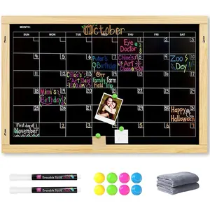 2-in-1 Double-Sided  Chalkboard 24"x16", Chalk Calendar Board & Large Blackboard for Kitchen &  Decor, Schedule, Menu, -to-School  -  Chalk Board with 2 Liquid Pens,