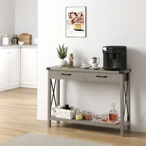 Modern Farmhouse Console Sofa Table, 2-Tier Narrow Entryway Table with Drawers & Open Storage Shelf, Solid Sturdy Wood Accent Furniture for Living Room, Hallway and Foyer