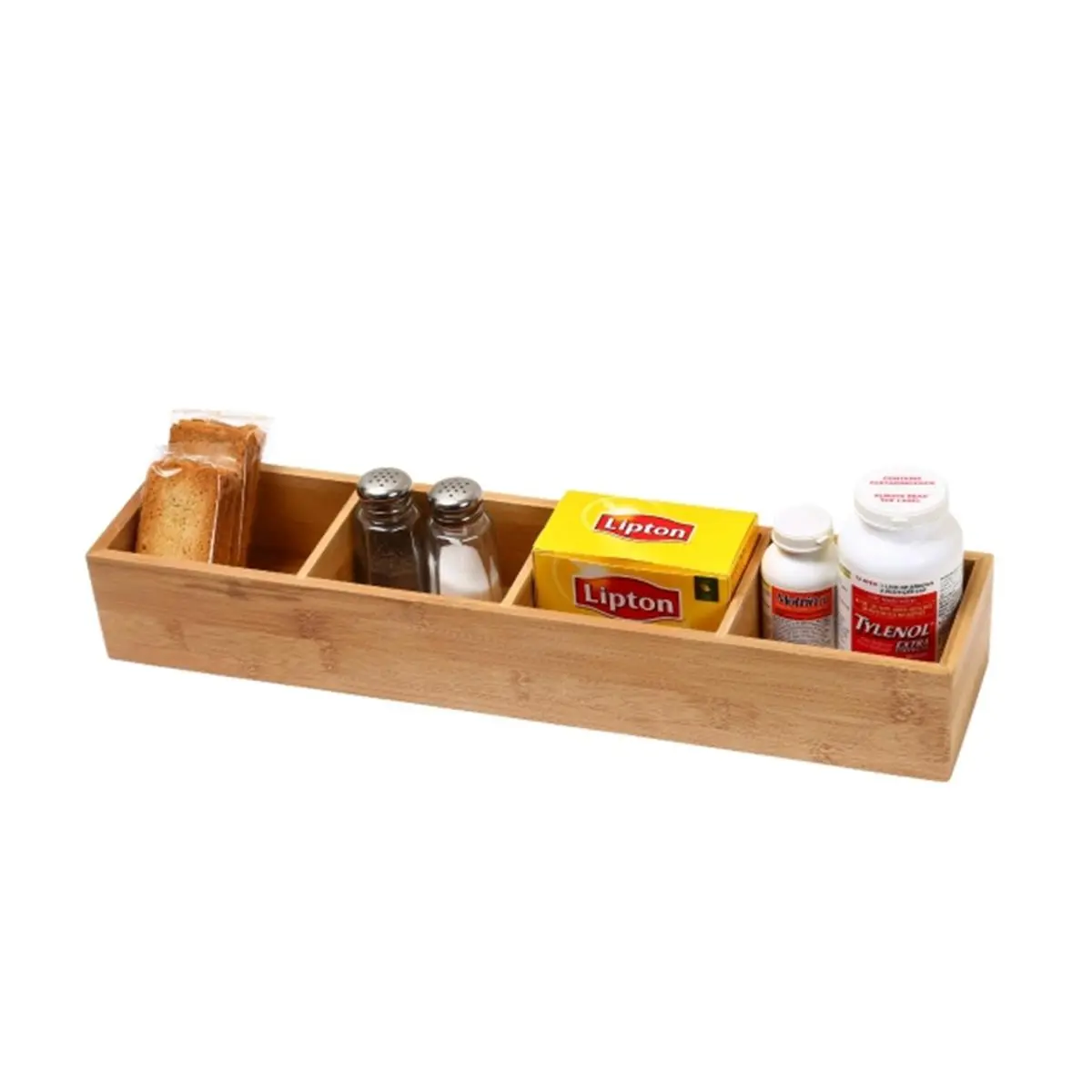212 MAIN Bamboo Drawer Organizer (Model 329) with 3 Removable Dividers - Makeup Box Organizer, Small Kitchen Organization Solution, Dresser & Beauty Organization Tool to Get Organized