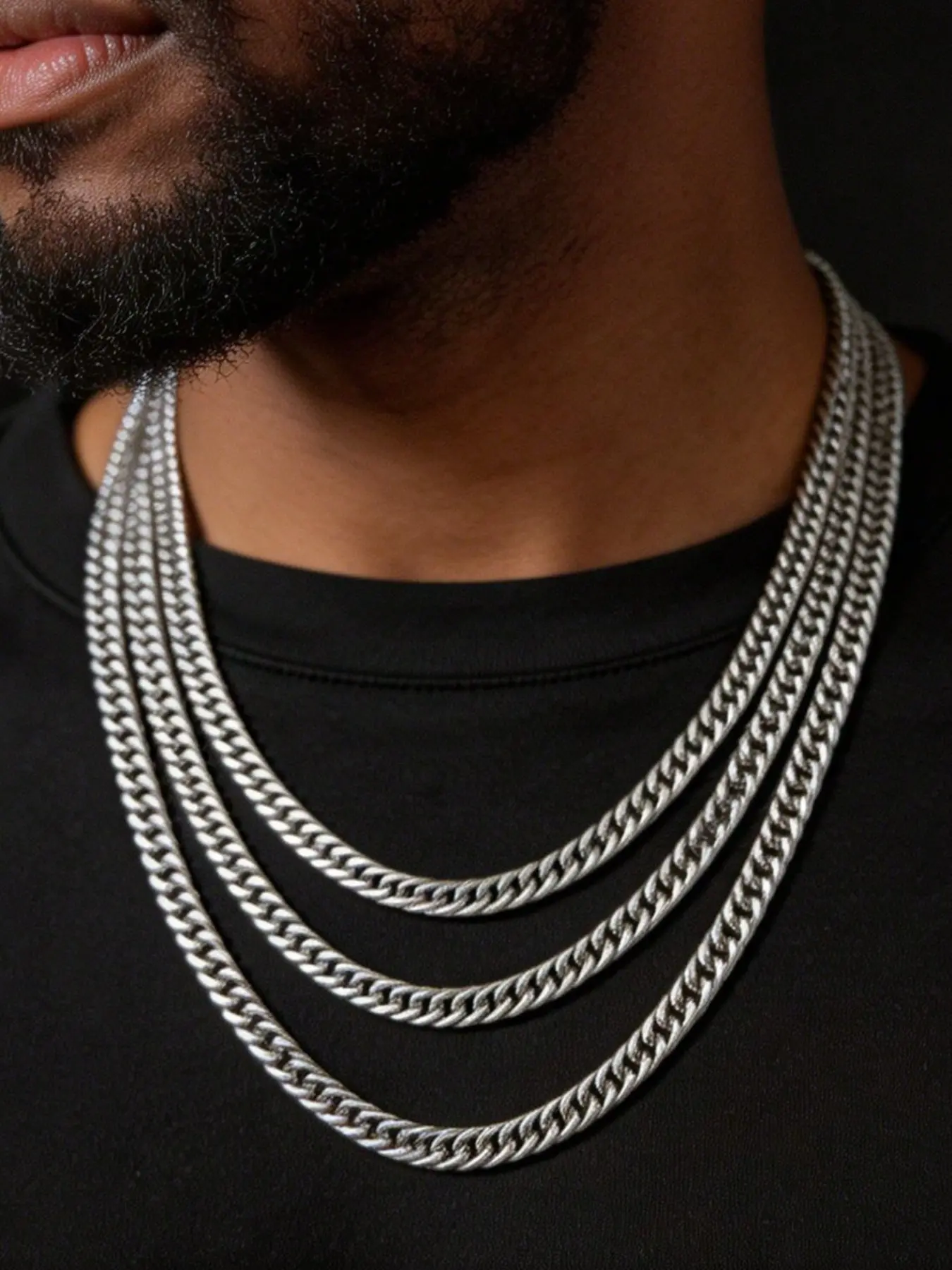 1 piece trendy hip-hop silver titanium necklace, rapper streetwear Cuban chain pendant, suitable for singing and daily wear