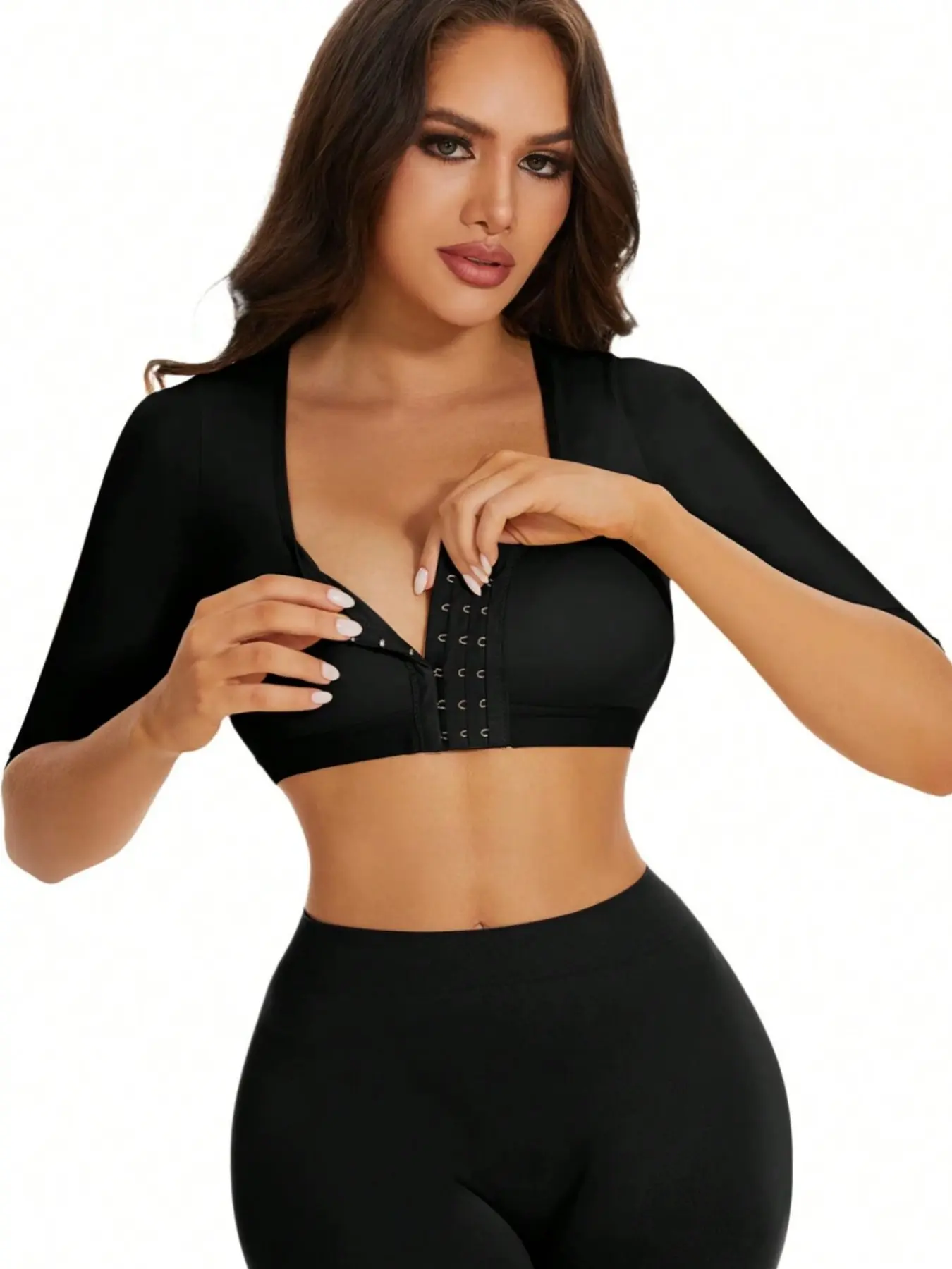 Women's Shaperwear Tops, Faja Compression Shapewear, Compression Long Sleeves Corset Corrector Front Closure, Adjustable Steel-Free Yoga Body Shaper Vest, Body Shaper Tops, Minimalist Underwear, Suitable For Training Or Sports