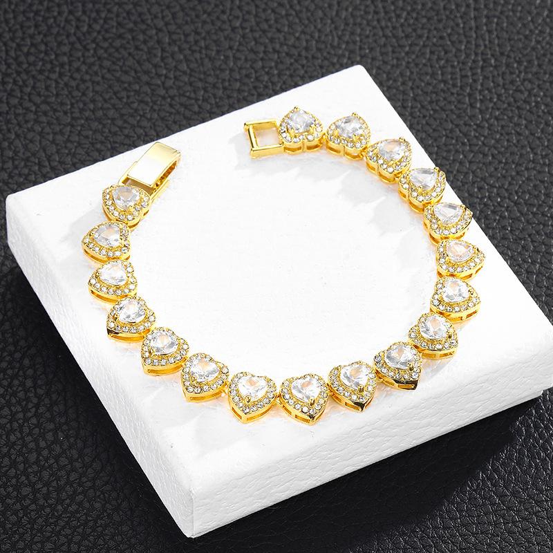 European and American New Heart-Shaped Zircon Rock Sugar Chain Punk HipHop Fashion Brand Full Diamond Cuban Chain Wholesale Foreign Trade Exclusive