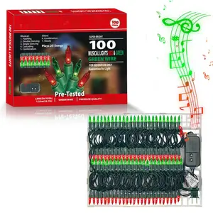 LAMPHOME Musical Christmas Lights,100 Lights 23.7ft Plays 25 Classical Holiday Songs,UL Certified Mini Bulb String Lights for Outdoor Christmas Tree Garden Party Patio Garland Decor (Red+Green)