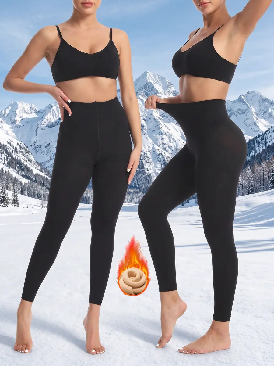 (LASETA ) Women's Control Top 70D Velvet Thermal Footless Pantyhose - High Waist, Fleece Lined, Opaque Thick Leggings, Breathable Winter Warm Outerwear Basic Underwear