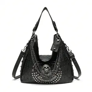 Punk Rivet Bag Skull Head Shoulder Bag Large Capacity Crossbody Bag Women's Tote Bag