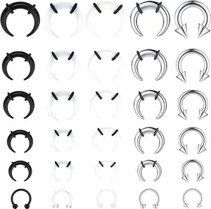 YADOCA 30Pcs Septum Pincher Tapers 16G 14G 12G 10G 8G 6G Horseshoe Septum Rings Acrylic Stainless Steel C Shape Septum Piercing Jewelry Nose Ear Cartilage Septum Stretching Kit for Women Men