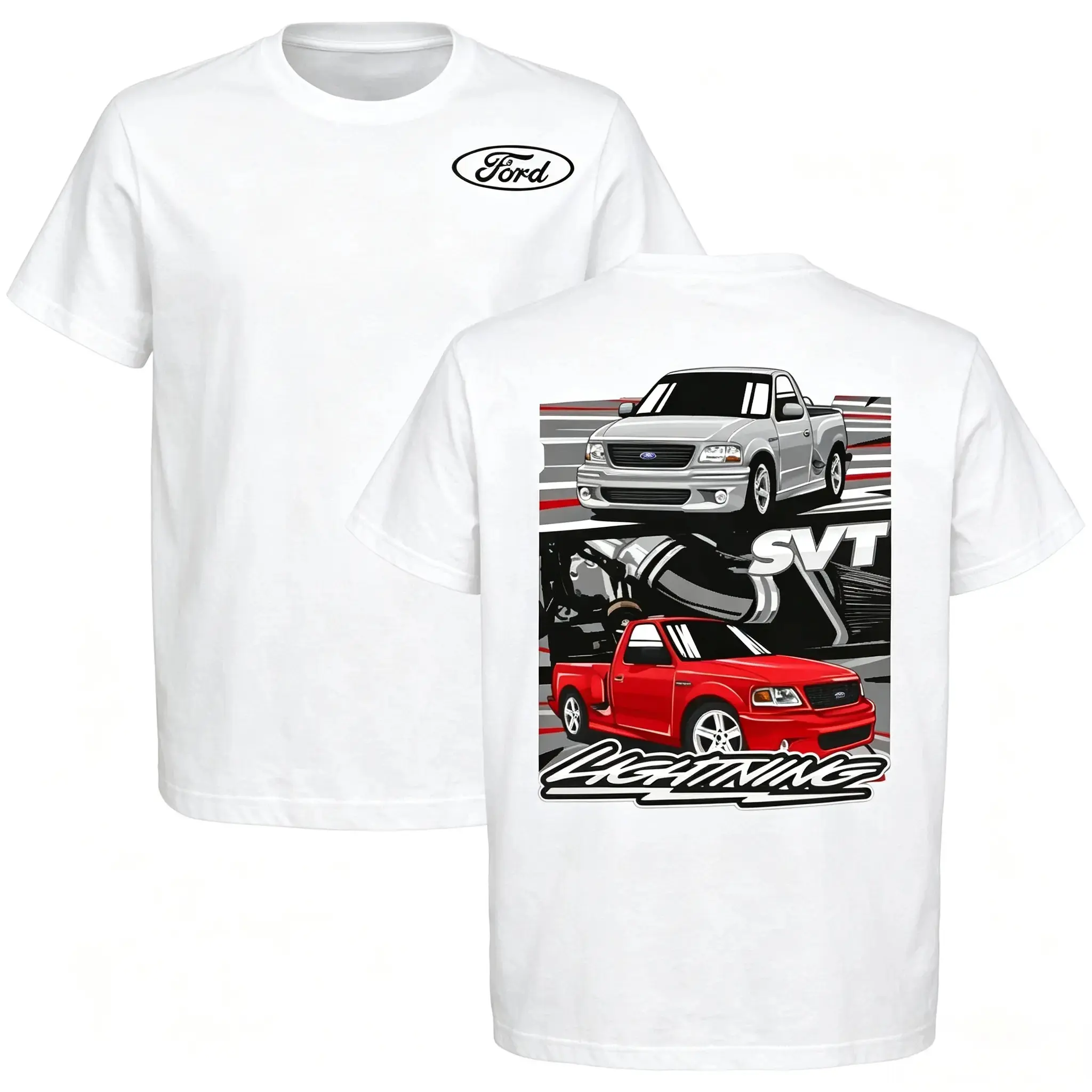 Original Ford SVT Lightning Graphic Men's Short-Sleeve Casual Apparel - Loose, Premium Cotton T-Shirt for Truck Fans - Made in USA