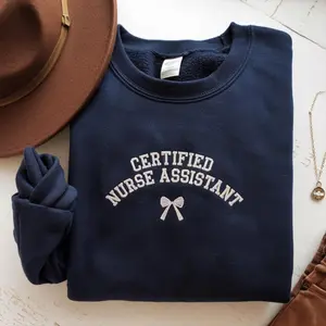 CNA Embroidered Sweatshirt | Bow CNA Nurse Crewneck | Certified Nursing Assistant Pullover | Nurse Appreciation Gift | Gift for Nurses